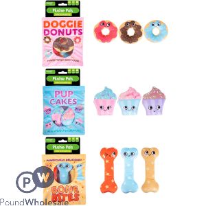 Smart Choice Treat-Hiding Plush Snack Squeaky Dog Toys 3 Pack Assorted
