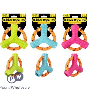 Smart Choice Rubber & Rope Ring Dog Toy 15cm Assorted Colours
