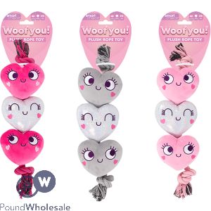 Smart Choice Squeaky Plush Rope Heart Dog Toy 37cm Assorted Colours