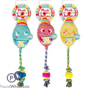 Smart Choice Squeaky Plush Rope Birthday Balloon Dog Toy 40cm Assorted