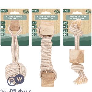 Smart Choice 100% Natural Coffee Wood & Hemp Rope Dog Toy 21cm Assorted