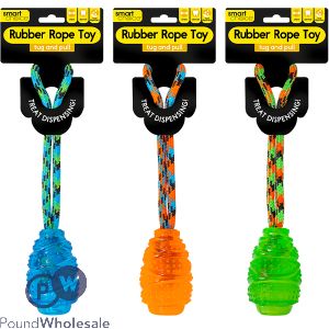 Smart Choice Rope & Rubber Treat Dispensing Dog Toy 32cm Assorted Colours