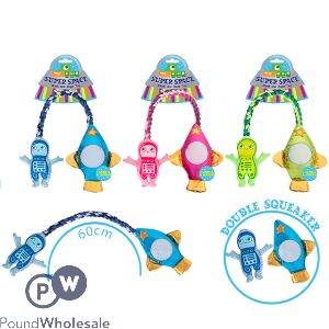 Smart Choice Squeaky Plush Rope Spaceman Rocket Dog Toy 60cm Assorted Colours