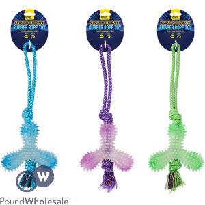 Smart Choice Glow In The Dark Rubber & Rope Tug Dog Toy 42cm Assorted Colours