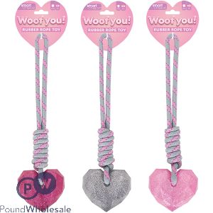 Smart Choice Rubber Rope Glitter Heart Dog Toy 42cm Assorted Colours