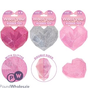 Smart Choice Squeaky Rubber Glitter Heart Dog Toy 9.5cm Assorted Colours