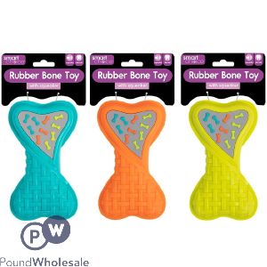 Smart Choice Squeaky Rubber Pattern Bone Dog Toy 17.5cm Assorted Colours