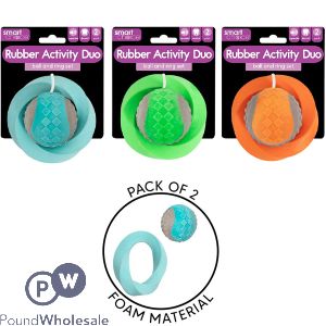 Smart Choice Foam Rubber Activity Ball & Ring Dog Toy 2 Pack Assorted Colours