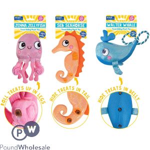 Smart Choice Squeaky Summer Plush Treat Hiding Sea Animal Dog Toy Assorted