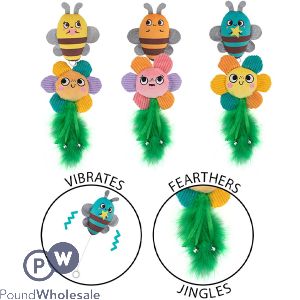 Smart Choice Plush Vibrating Feathers Jingling Bee & Flower Cat Toy 2 Pack Assorted Colours