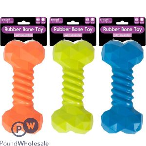 Smart Choice Squeaky Rubber Geo Bone Dog Toy 20cm Assorted Colours