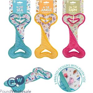 Smart Choice Squeaky Plush Bone Tug Dog Toy 33cm Assorted Colours