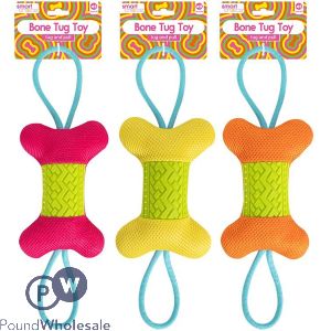 Smart Choice Squeaky Plush Rubber & Rope Tug-and-Pull Bone Dog Toy 45cm Assorted Colours
