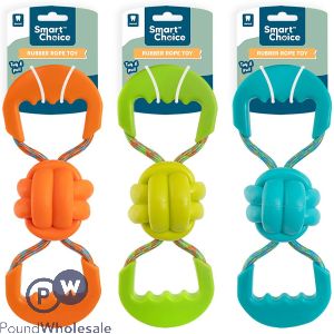 Smart Choice Rubber & Rope Pull Dog Toy 27cm Assorted Colours