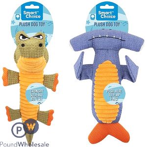Smart Choice Squeaky Tough Plush Shark & Crocodile Dog Toy 40cm Assorted