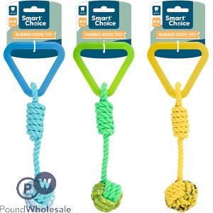 Smart Choice Rubber Handle Rope Ball Tug Dog Toy 20cm Assorted Colours