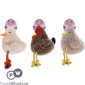 Smart Choice Squeaky Plush & Rope Chicken Dog Toy 38cm Assorted Colours