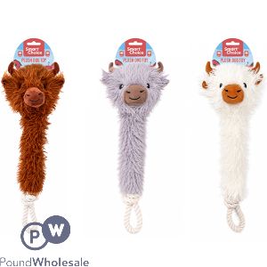 Smart Choice Squeaky Plush Rope Highland Cow Dog Toy 50cm Assorted Colours