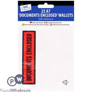 Just Stationery A7 'Documents Enclosed' Self-Adhesive Wallets 25 Pack