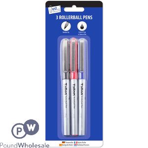 Just Stationery Assorted Colour Rollerball Pens 3 Pack