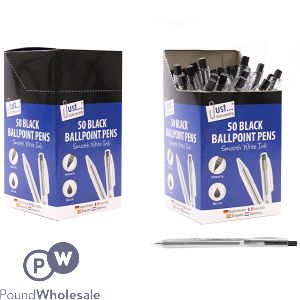 Just Stationery Smooth Write Black Ballpoint Pens 50 Pack