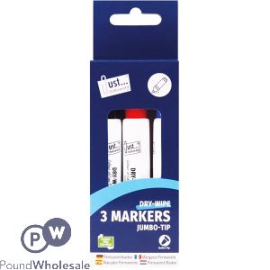 Just Stationery Chunky Dry-wipe Board Markers Assorted Colours 3 Pack