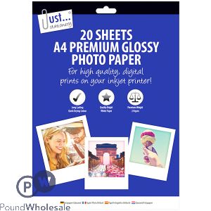 Just Stationery A4 Premium Glossy Photo Paper 20 Sheets