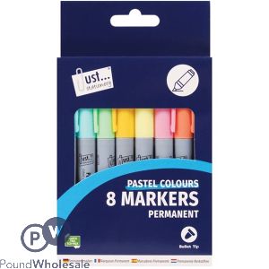Just Stationery Assorted Pastel Permanent Markers 8 Pack