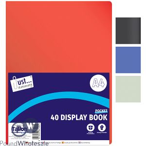 Just Stationery A4 40 Pocket Display Book Assorted Colours