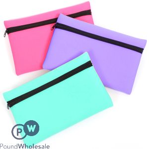Neoprene Zipped Teal, Pink & Lilac Pencil Case Assorted Colours