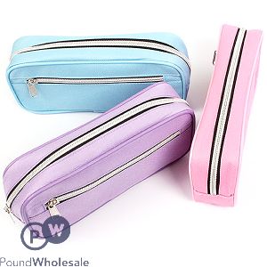 Twin Zip Blue, Lilac &amp; Pink Pencil Case Assorted Colours