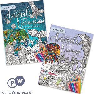 Work Of Art A4 Relaxing Animals & Oceans Colouring Book Assorted
