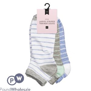 Farley Mill Assorted Striped Size 4-7 Ladies' Trainer Socks 3 Pack