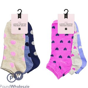 Farley Mill Assorted Printed Size 4-7 Ladies Trainer Socks 3 Pack