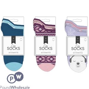 Farley Mill UK 4-8 Ladies Printed Cosy Socks 5 Pack Assorted