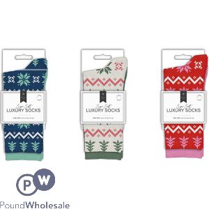 Farley Mill UK 4-8 Ladies Printed Luxury Socks 2 Pack Assorted Colours