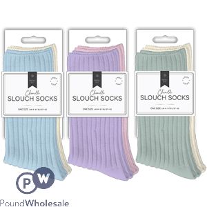 Farley Mill UK 4-8 Ladies Plain Chenille Ribbed Slouch Socks 2 Pack Assorted Colours