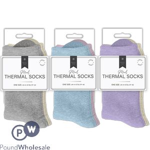 Farley Mill UK 4-8 Ladies Plain Marl Thermal Socks 2 Pack Assorted Colours
