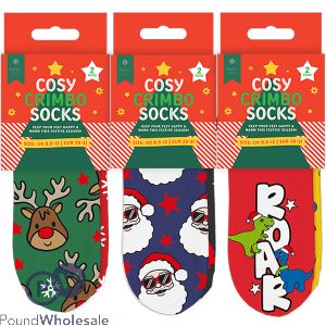Farley Mill Boys Printed Novelty Cosy Christmas Gripper Socks 2 Pack Assorted