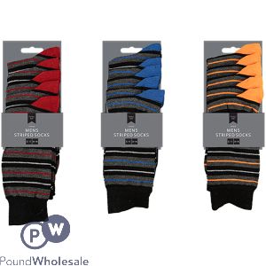 Farley Mill 6-11 Men's Stripe Socks 5 Pairs Assorted Colours