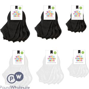 Farley Mill 3-11 Black & White Girls Plain Trainer Socks 5 Pairs Assorted