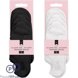 Farley Mill 2-5 Silicone Heel No Show Ladies Trainer Socks 5 Pack Assorted Colours