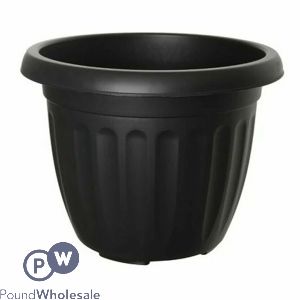 Round Ribbed Plastic Planter Black 40cm