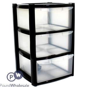 Large 3 Drawer Tower With Feet Black
