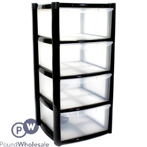 Large 4 Drawer Tower With Feet Black