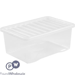 Clear Rectangular Storage Box With Lid 45l 59cm X 40cm X 26.5cm