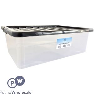 Clippy Plastic Under Bed Box With Black Lid 32ltr