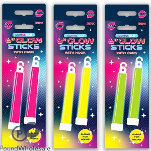 Hoot Ultra-Glo Hanging Glow Sticks 6" 2 Pack Assorted Colours