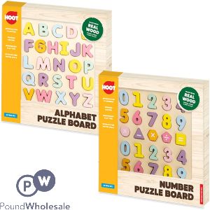Hoot Wooden Chunky Alphabet & Number Puzzle Board 30cm Assorted