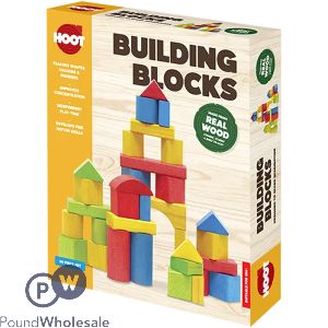 Hoot Assorted Colours & Shapes Wooden Building Blocks Play Set 50pc